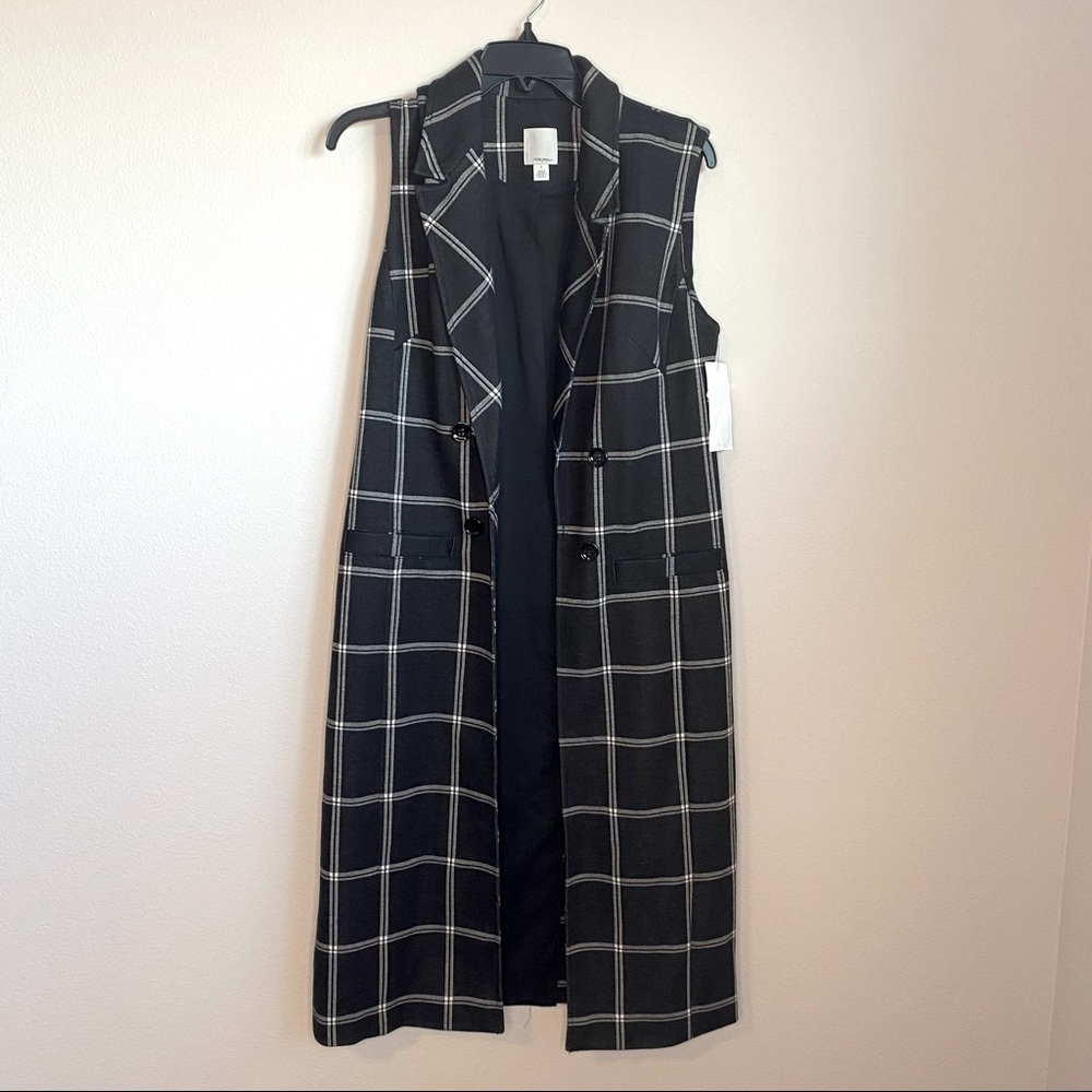 Halogen Plaid Long Vest Black and White NWT
